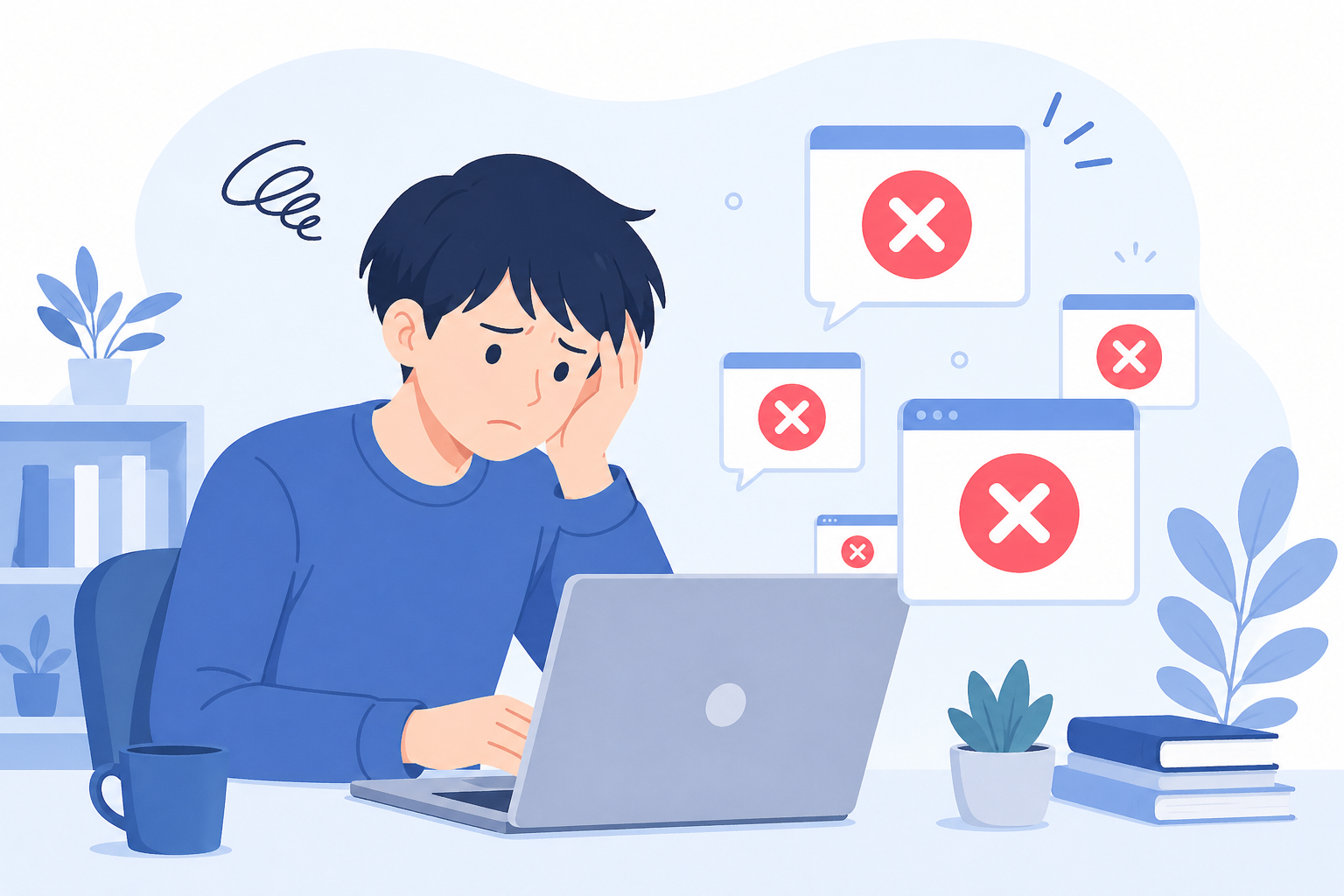 クラウドワークスで提案が通らず悩む初心者のイラスト
